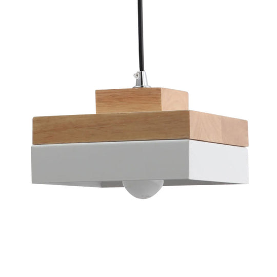 Macaron Loft Pendant Lighting - Round/Square Single Light Wood Lamp For Dining Room Or Bookstore