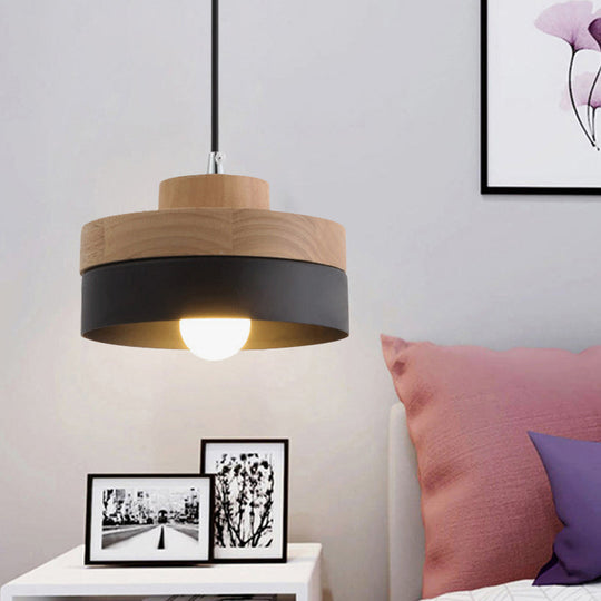 Macaron Loft Pendant Lighting - Round/Square Single Light Wood Lamp For Dining Room Or Bookstore