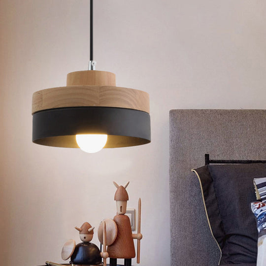 Macaron Loft Pendant Lighting - Round/Square Single Light Wood Lamp For Dining Room Or Bookstore