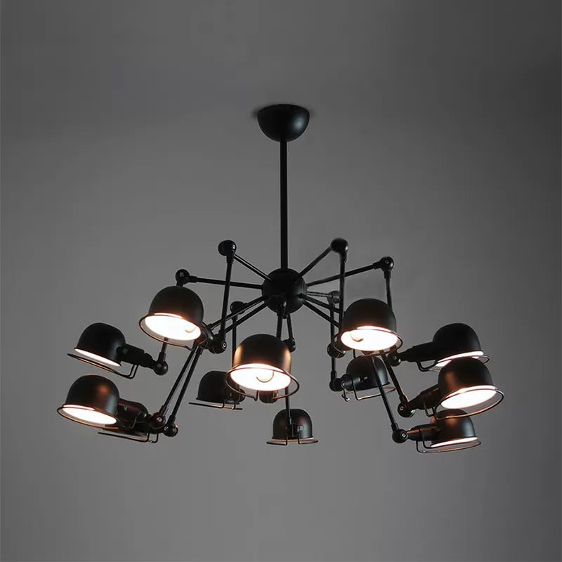 Black Starburst Hanging Light Retro Chandelier With Metal Dome Shade For Dining Room