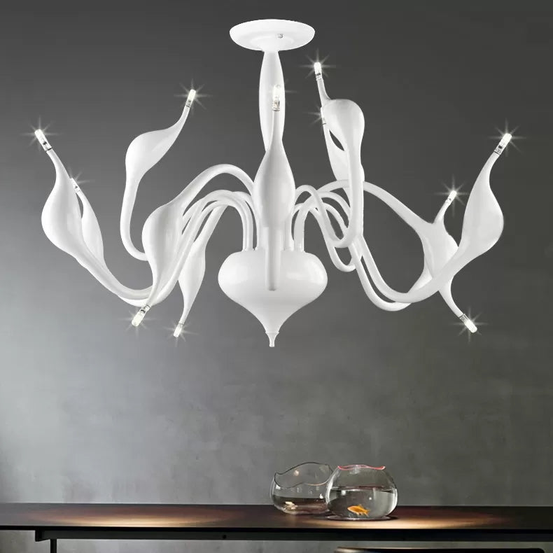 Swan Acrylic Shade White Ceiling Chandelier -12/18 Light Living Room Pendant 12 /