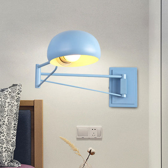 Macaron Loft Wall Sconce: Extendable Metal Lamp For Bedroom With Bowl Shade