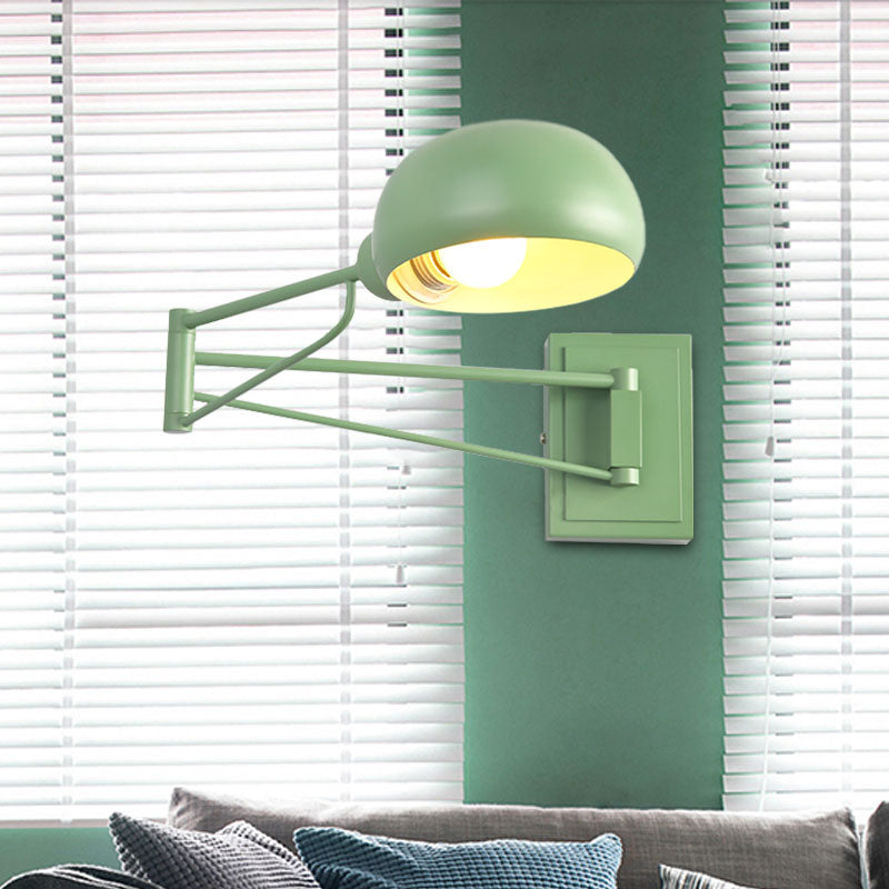 Macaron Loft Wall Sconce: Extendable Metal Lamp For Bedroom With Bowl Shade Green