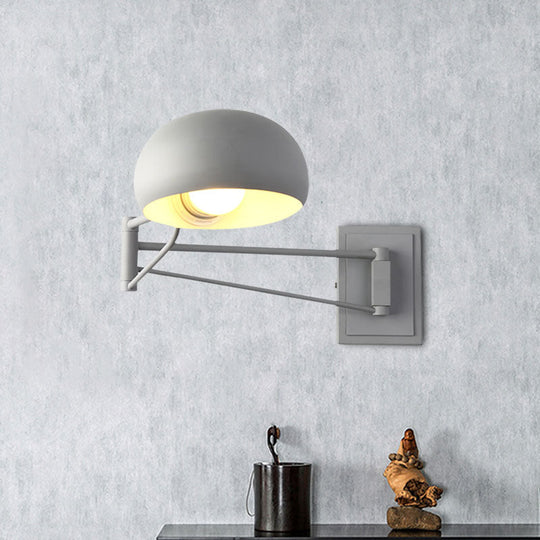 Macaron Loft Wall Sconce: Extendable Metal Lamp For Bedroom With Bowl Shade