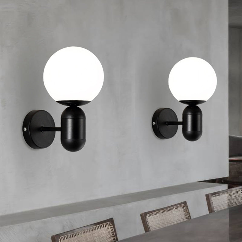 Modern White Wall Lamp With Globe Shade Capsule Body - Metal & Glass Light For Meeting Room