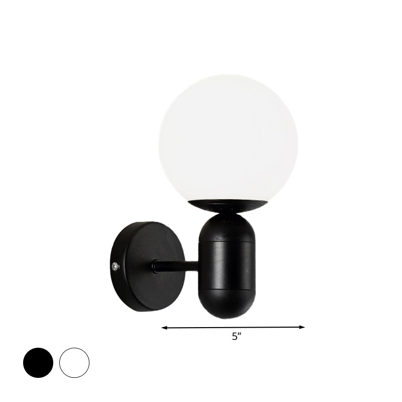 Modern White Wall Lamp With Globe Shade Capsule Body - Metal & Glass Light For Meeting Room