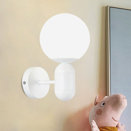 Modern White Wall Lamp With Globe Shade Capsule Body - Metal & Glass Light For Meeting Room