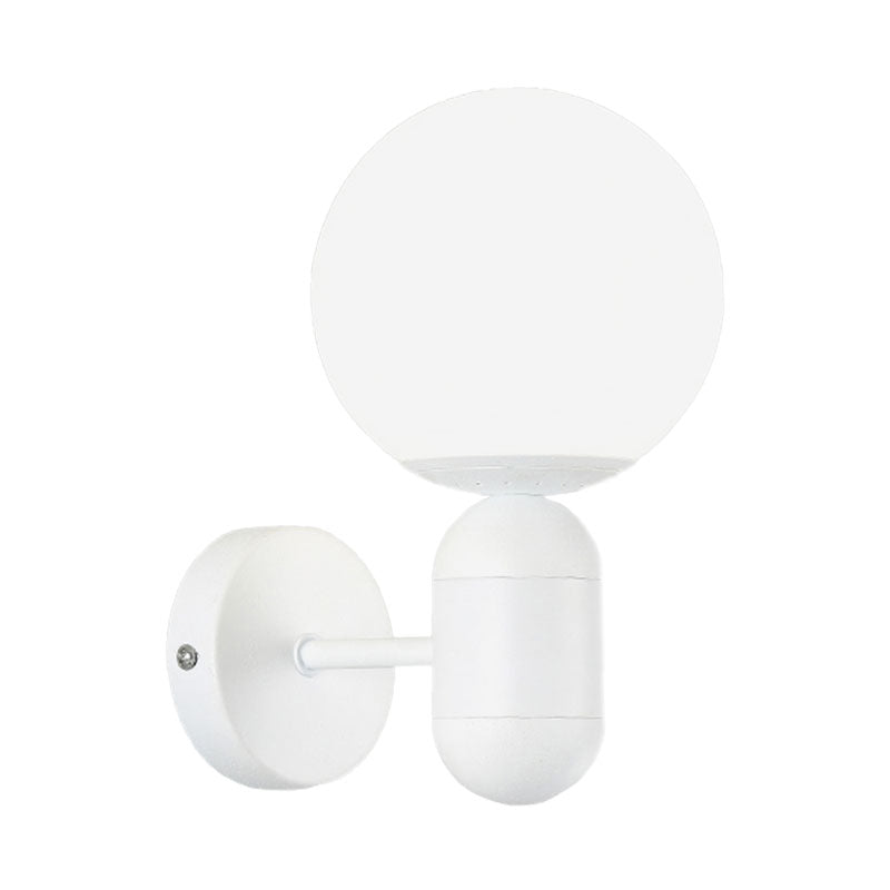 Modern White Wall Lamp With Globe Shade Capsule Body - Metal & Glass Light For Meeting Room