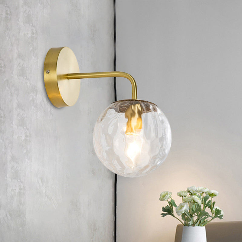 Modern Gold Wall Sconce With Globe Shade: Hammered Glass 1 Light Living Room Candle Lamp