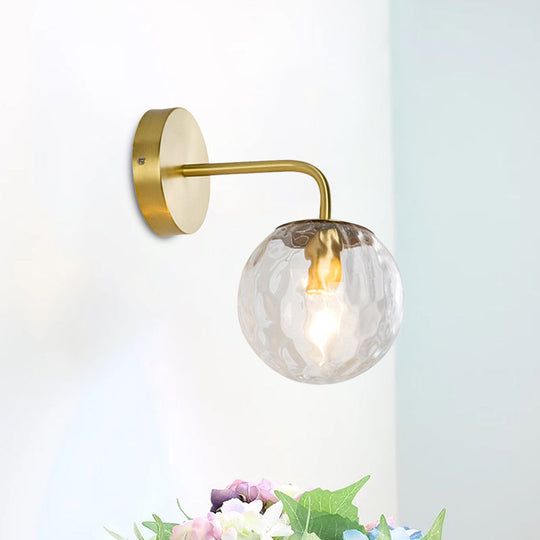 Modern Gold Wall Sconce With Globe Shade: Hammered Glass 1 Light Living Room Candle Lamp