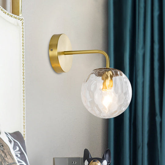 Modern Gold Wall Sconce With Globe Shade: Hammered Glass 1 Light Living Room Candle Lamp