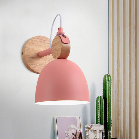 Metal Macaron Wall Sconce Lamp Shade For Kids Bedroom And Shop - Single Head Light Pink