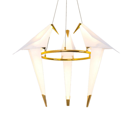 Modernist Plastic Birdie Chandelier - 2/3 Lights Gold Finish Metal Ring Warm/White Light