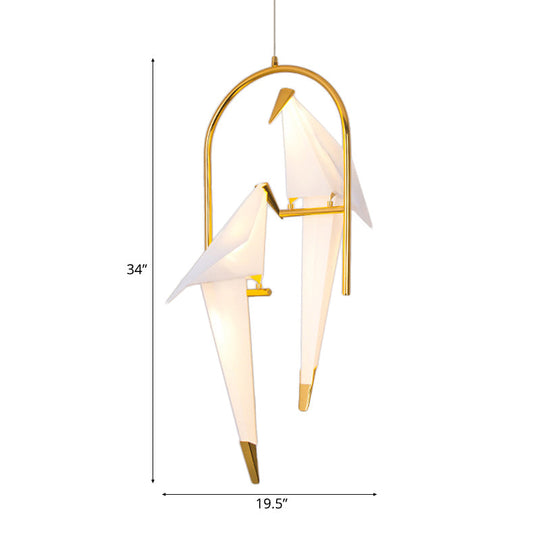 Modernist Plastic Birdie Chandelier - 2/3 Lights Gold Finish Metal Ring Warm/White Light