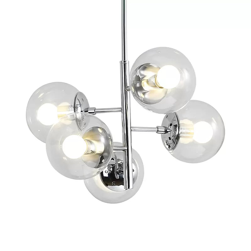 Contemporary Chrome Sphere Chandelier - 5-Light Clear Glass Pendant Fixture