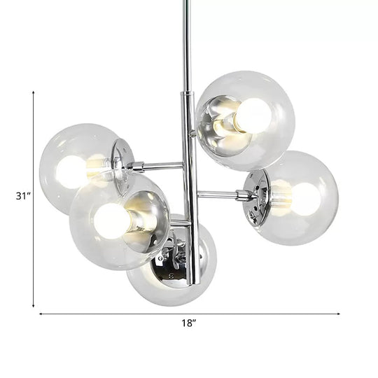 Contemporary Chrome Sphere Chandelier - 5-Light Clear Glass Pendant Fixture