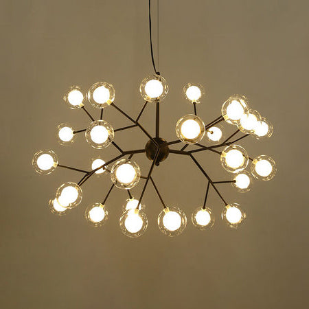 Modern Branching Chandelier With Clear Glass Ball Shades - 9/27 Bulbs Black/White Ceiling Light