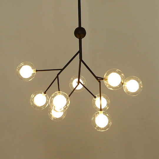 Modern Branching Chandelier With Clear Glass Ball Shades - 9/27 Bulbs Black/White Ceiling Light