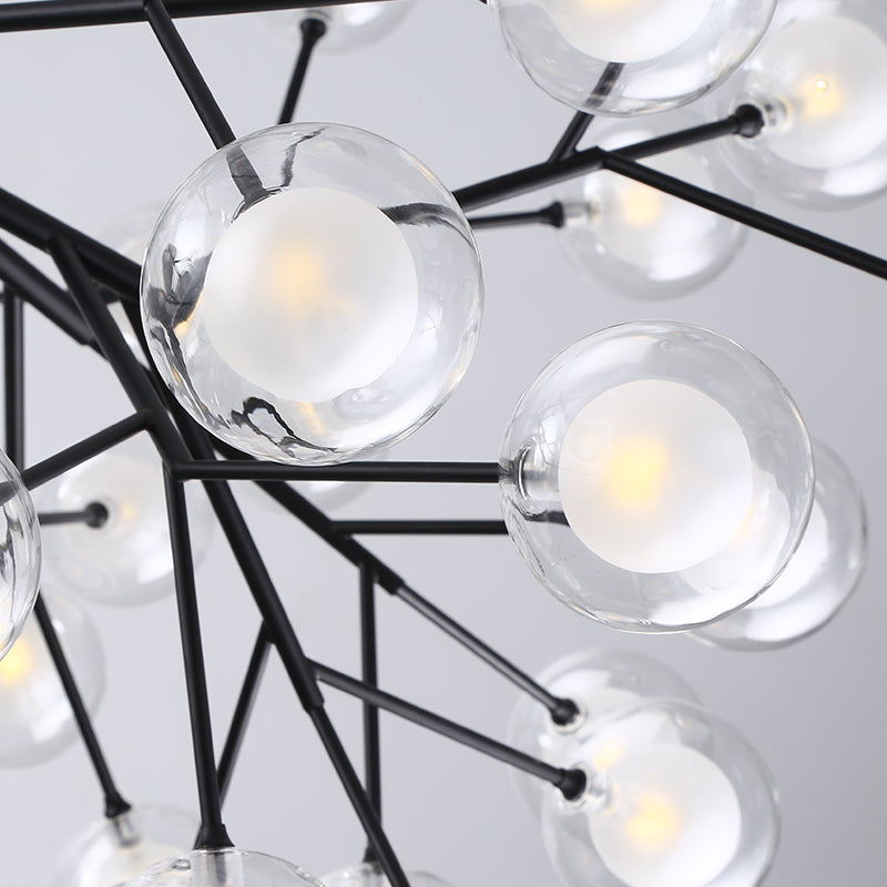 Modern Branching Chandelier With Clear Glass Ball Shades - 9/27 Bulbs Black/White Ceiling Light