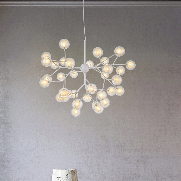 Modern Branching Chandelier With Clear Glass Ball Shades - 9/27 Bulbs Black/White Ceiling Light