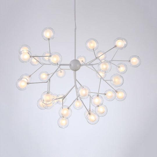 Modern Branching Chandelier With Clear Glass Ball Shades - 9/27 Bulbs Black/White Ceiling Light