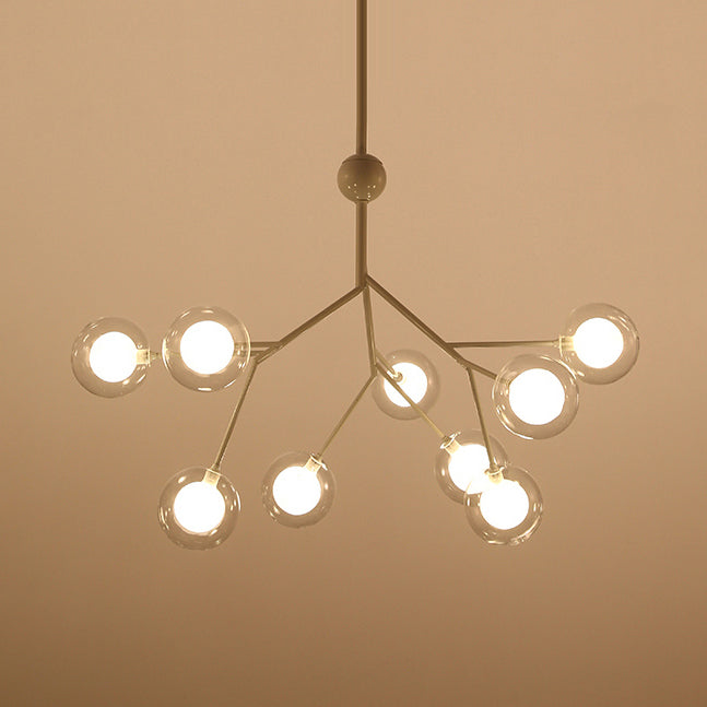 Modern Branching Chandelier With Clear Glass Ball Shades - 9/27 Bulbs Black/White Ceiling Light