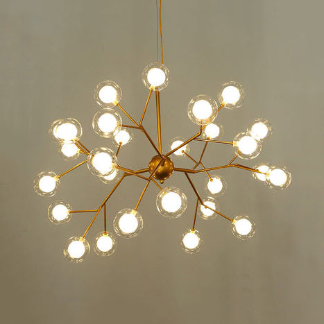 Modern Branching Chandelier With Clear Glass Ball Shades - 9/27 Bulbs Black/White Ceiling Light