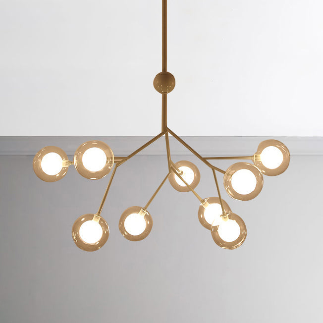 Modern Branching Chandelier With Clear Glass Ball Shades - 9/27 Bulbs Black/White Ceiling Light