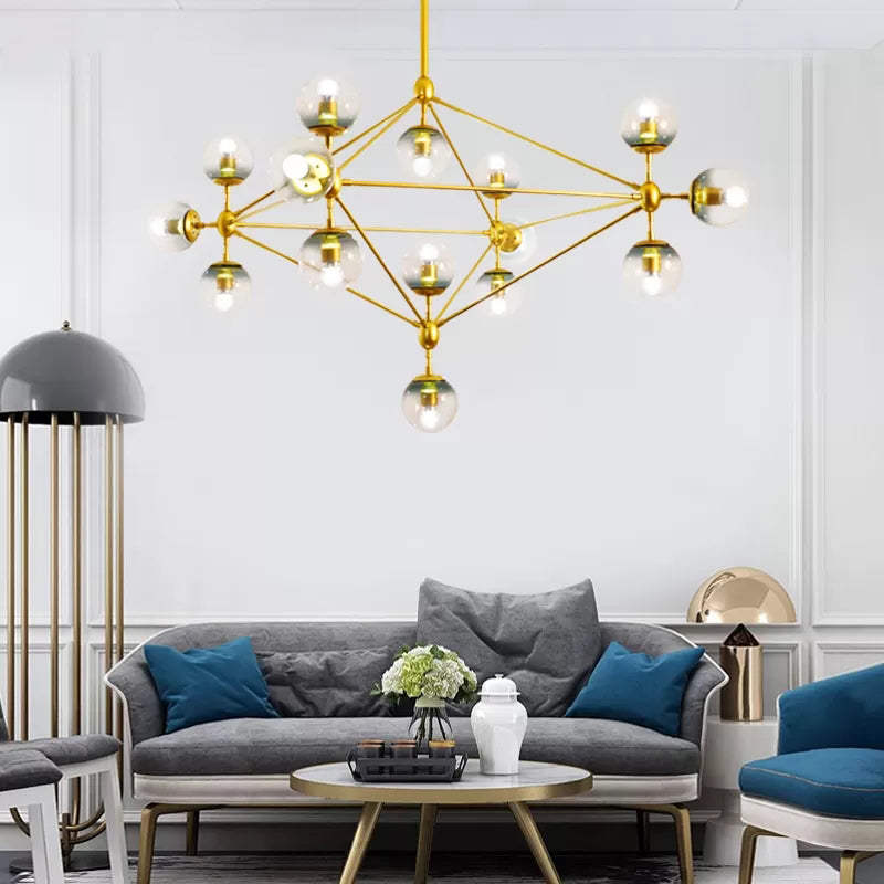 Contemporary Geometric Chandelier - Brass/Gold/Rose Gold 10/15/21 Lights Living Room Pendant 15 /