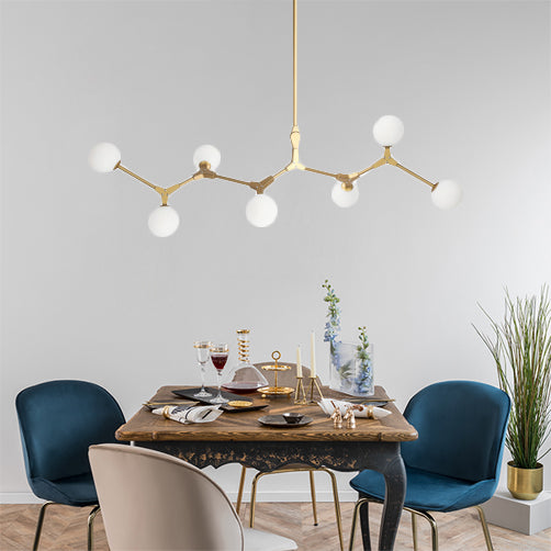 Modern Nordic Style Opal Glass Branch Hanging Lamp With Gold Chandelier Light - 5/6/7 Lights 7 /