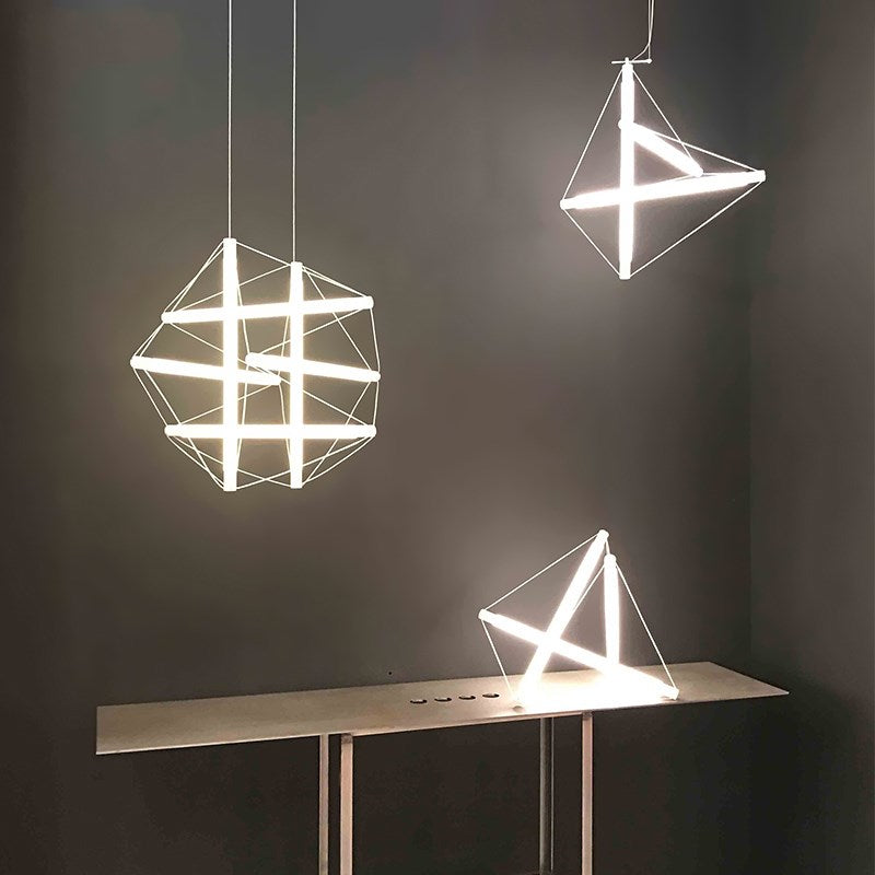 Contemporary Silver Chandelier With Geometric Acrylic Shade - 3/6 Lights Hanging Lighting