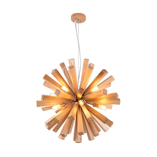 Modern Wood Starburst Chandelier Pendant Light | LED | 14"/20.5"/28" Dia | Beige Ceiling Hanging Light