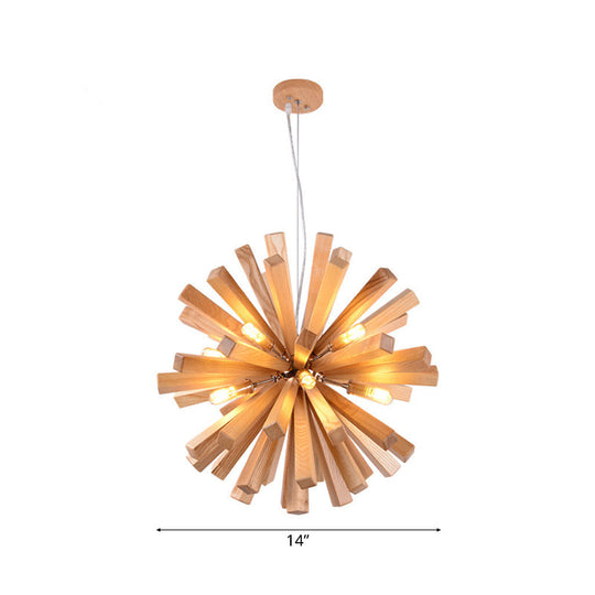 Modern Wood Starburst Chandelier Pendant Light | LED | 14"/20.5"/28" Dia | Beige Ceiling Hanging Light