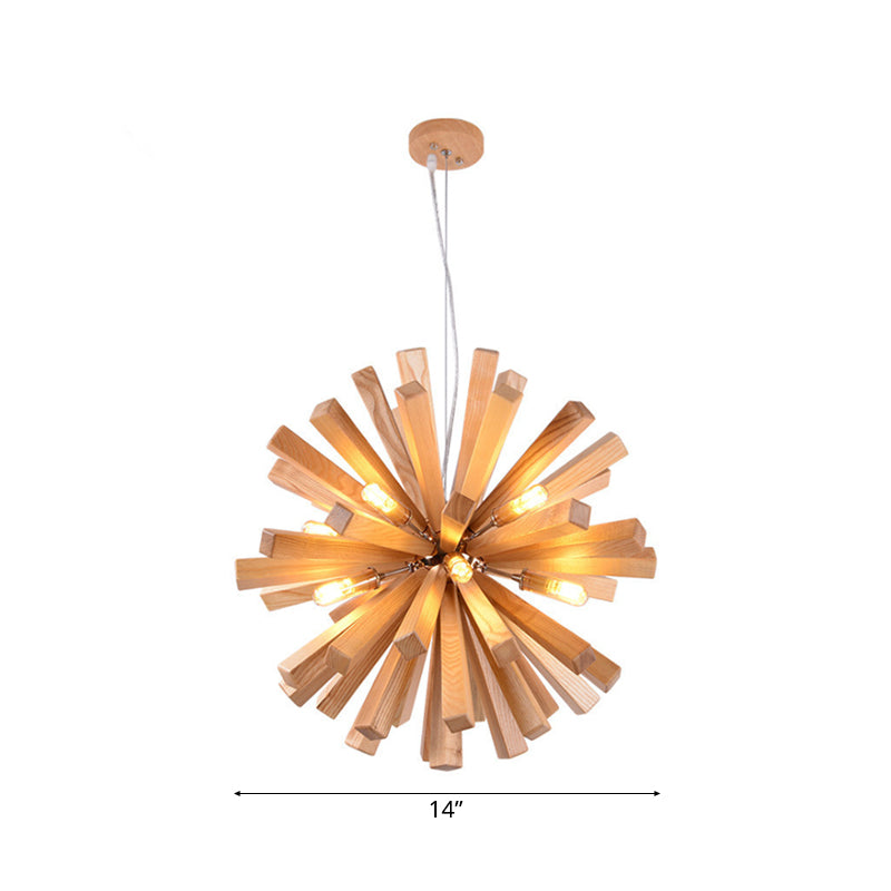 Starburst Chandelier Pendant Light Modernism Wood 14"/20.5"/28" Dia LED Beige Hanging Ceiling Light