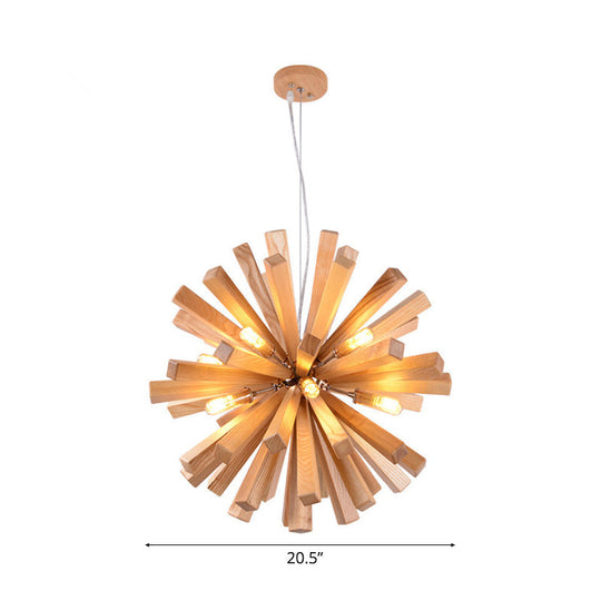 Modern Wood Starburst Chandelier Pendant Light | LED | 14"/20.5"/28" Dia | Beige Ceiling Hanging Light