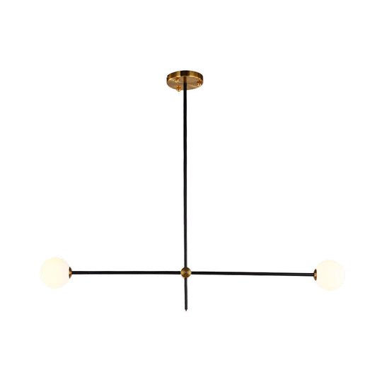 Black Modernist 2/3-Light Living Room Pendant Lighting with Opal Glass Ball Shade and Exposed Metallic Ceiling Lamp