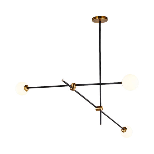 Modernist Exposed Ceiling Lamp - Metallic 2/3 Lights Black Pendant Lighting With Opal Glass Ball