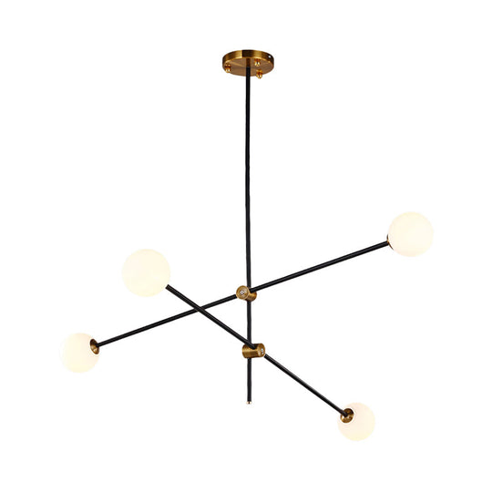 Modernist Exposed Ceiling Lamp - Metallic 2/3 Lights Black Pendant Lighting With Opal Glass Ball