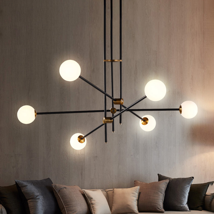 Modernist Exposed Ceiling Lamp - Metallic 2/3 Lights Black Pendant Lighting With Opal Glass Ball