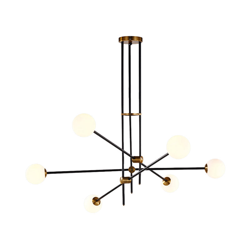 Black Modernist 2/3-Light Living Room Pendant Lighting with Opal Glass Ball Shade and Exposed Metallic Ceiling Lamp