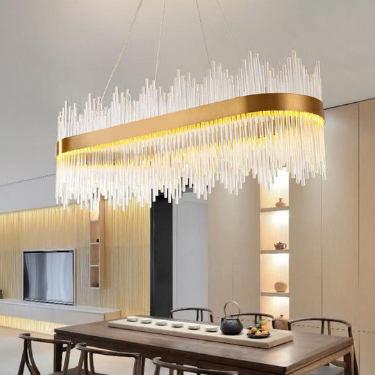 Crystal Gold Linear Led Chandelier - Contemporary Pendant Light For Dining Room (31.5/39 Long)