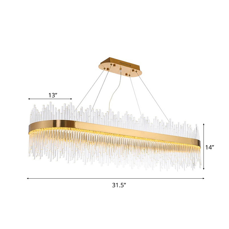 Crystal Gold Linear Led Chandelier - Contemporary Pendant Light For Dining Room (31.5/39 Long)