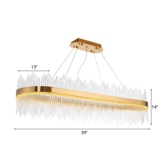 Crystal Gold Linear Led Chandelier - Contemporary Pendant Light For Dining Room (31.5/39 Long)