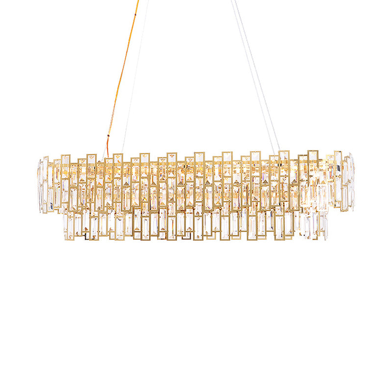 Contemporary Gold Led Crystal Block Linear Chandelier: Elegant Ceiling Lamp For Living Room (35.5/45