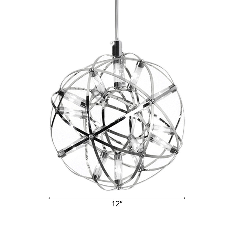 Contemporary Steel Firework Chandelier With Led Chrome Ceiling Lamp - Orbit Shade 8/12 Dia