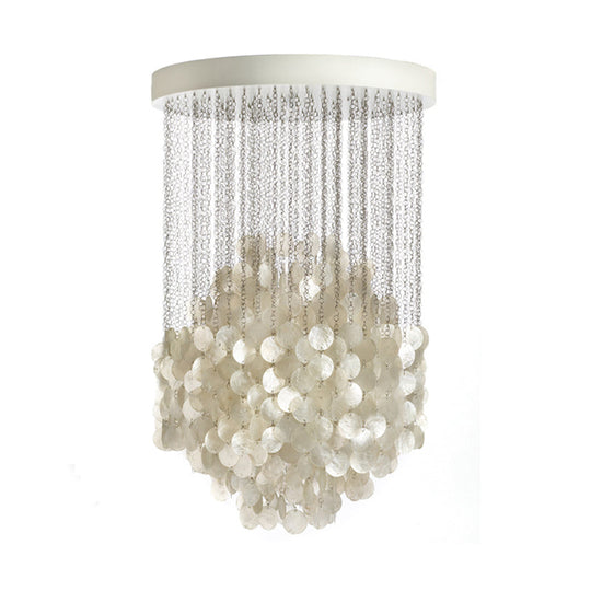 Nordic Shell Wind Chime Chandelier Pendant Light 4-Light White Ceiling Fixture 19.5/23.5 Dia