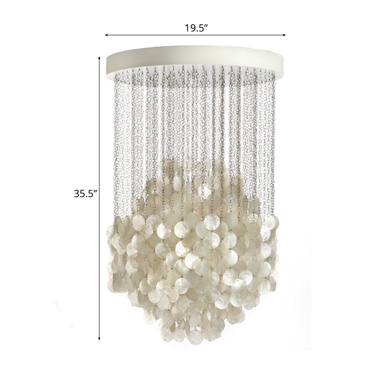 Nordic Shell Wind Chime Chandelier Pendant Light 4-Light White Ceiling Fixture 19.5/23.5 Dia