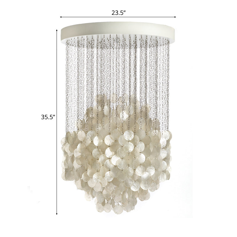 Nordic Shell Wind Chime Chandelier Pendant Light 4-Light White Ceiling Fixture 19.5/23.5 Dia