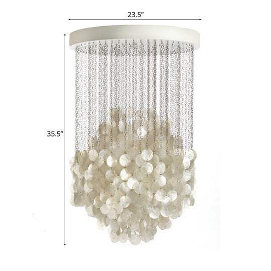 Nordic Shell Wind Chime Chandelier Pendant Light 4-Light White Ceiling Fixture 19.5/23.5 Dia