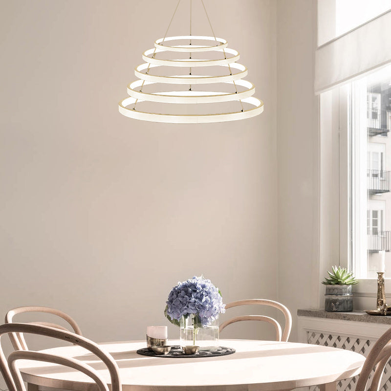 Modern Acrylic Led Ring Chandelier Pendant With 3/4/5 Lights - Black/White/Brown Ceiling Fixture In